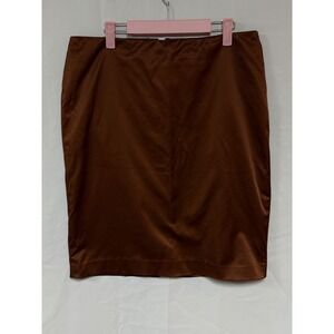 Ellen Tracy Womens Brown Satin Pencil‎ Skirt Bronze Size 8 Knee Length Back Zip